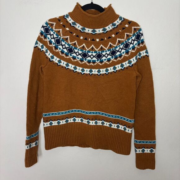 J. Crew Sweater Women's Extra Small Tan Rollneck Fair Isle Nordic Lambswool Knit - Picture 1 of 6